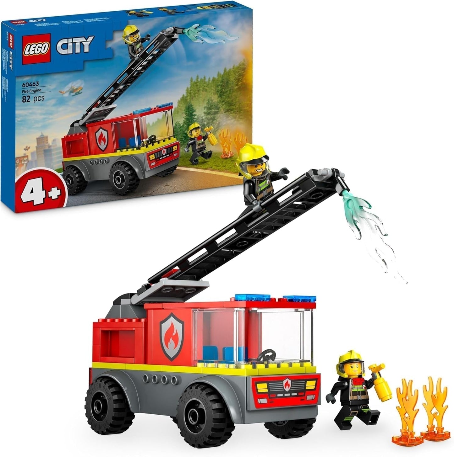 LEGO City Fire Ladder Truck - Zabawkowy wóz strażacki z 2 minifigurkami strażaków dla chłopców i dziewcząt od 4 lat - zabawka edukacyjna - prezent dla przedszkolaków 60463 Zestawy do budowania Besuche den LEGO-Store Domyślny tytuł