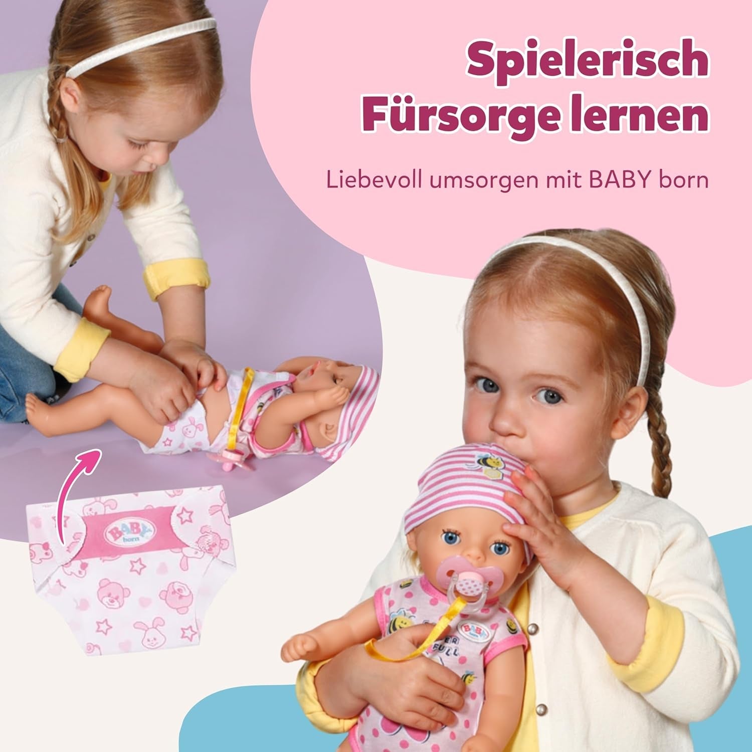 Lalka Baby Born Lena (Dziewczynka) - 36 cm - 7 funkcji, w tym akcesoria i materac - Działa całkowicie bez baterii - Odpowiednia dla małych dzieci od 1 roku
