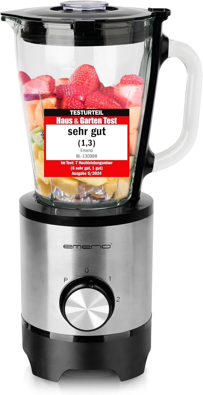Mikser stojący Emerio BPA Frei Crush Ice Funktion 1,5 l Behälter 2 Geschwindigkeiten + Pulse Funktion Messereinheit Aus Edelstahl Sicherheitsschalter Geschirrspülgeeignet 500 Watt BL-12816.8 Schwarz Bucatarie Naty Shop Silber