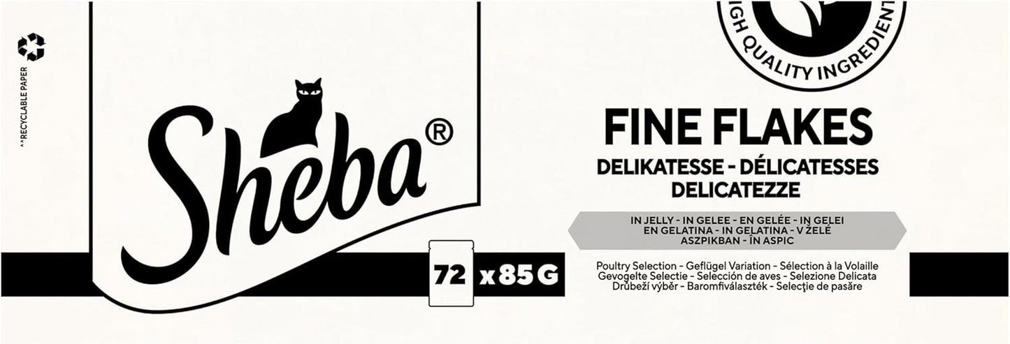 SHEBA Mokra karma dla kotów - 72 saszetki x 85g - Odmiana dla drobiu w galarecie - Mokra karma dla kotów - 1 duże opakowanie