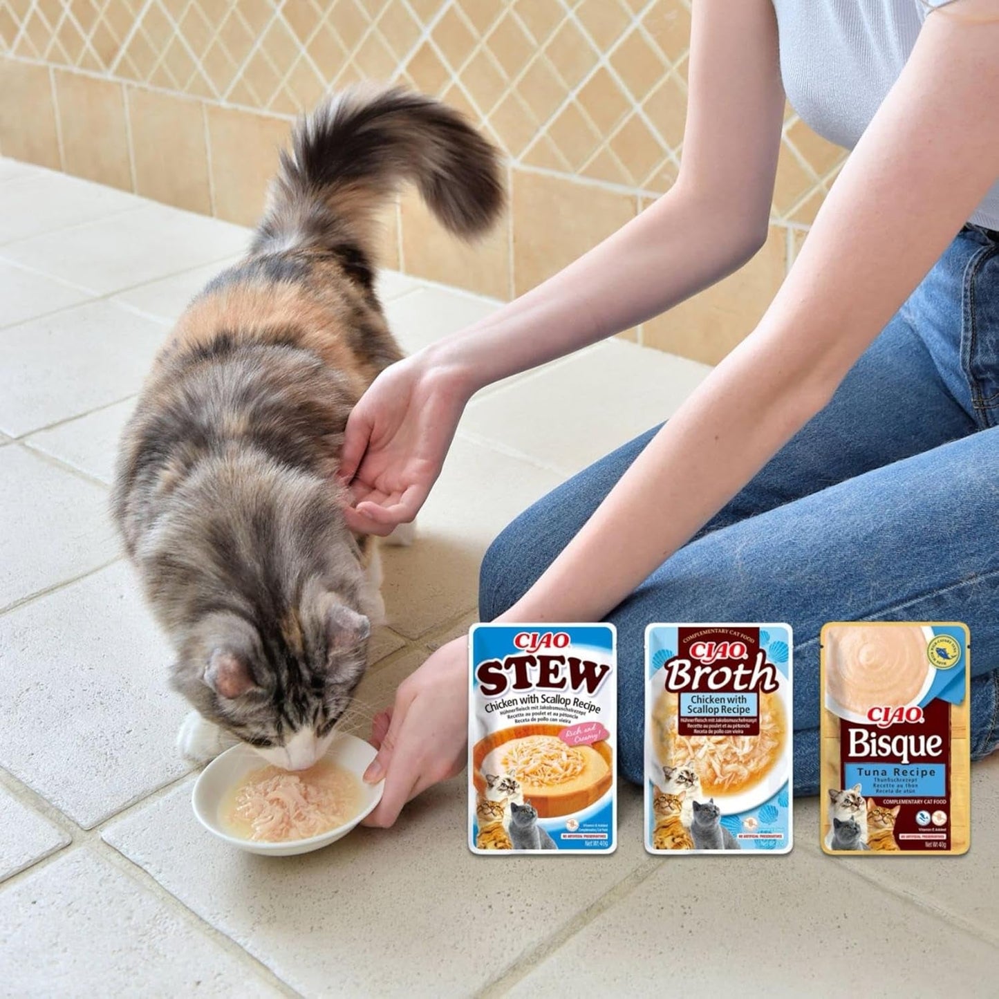 INABA Ciao Broth Mokra karma dla kotów 88% wilgoci i witaminy E, zupa premium dla kotów z kurczakiem 40g (opakowanie 12 szt.), 100% naturalnego mięsa, bez zbóż, bez cukru