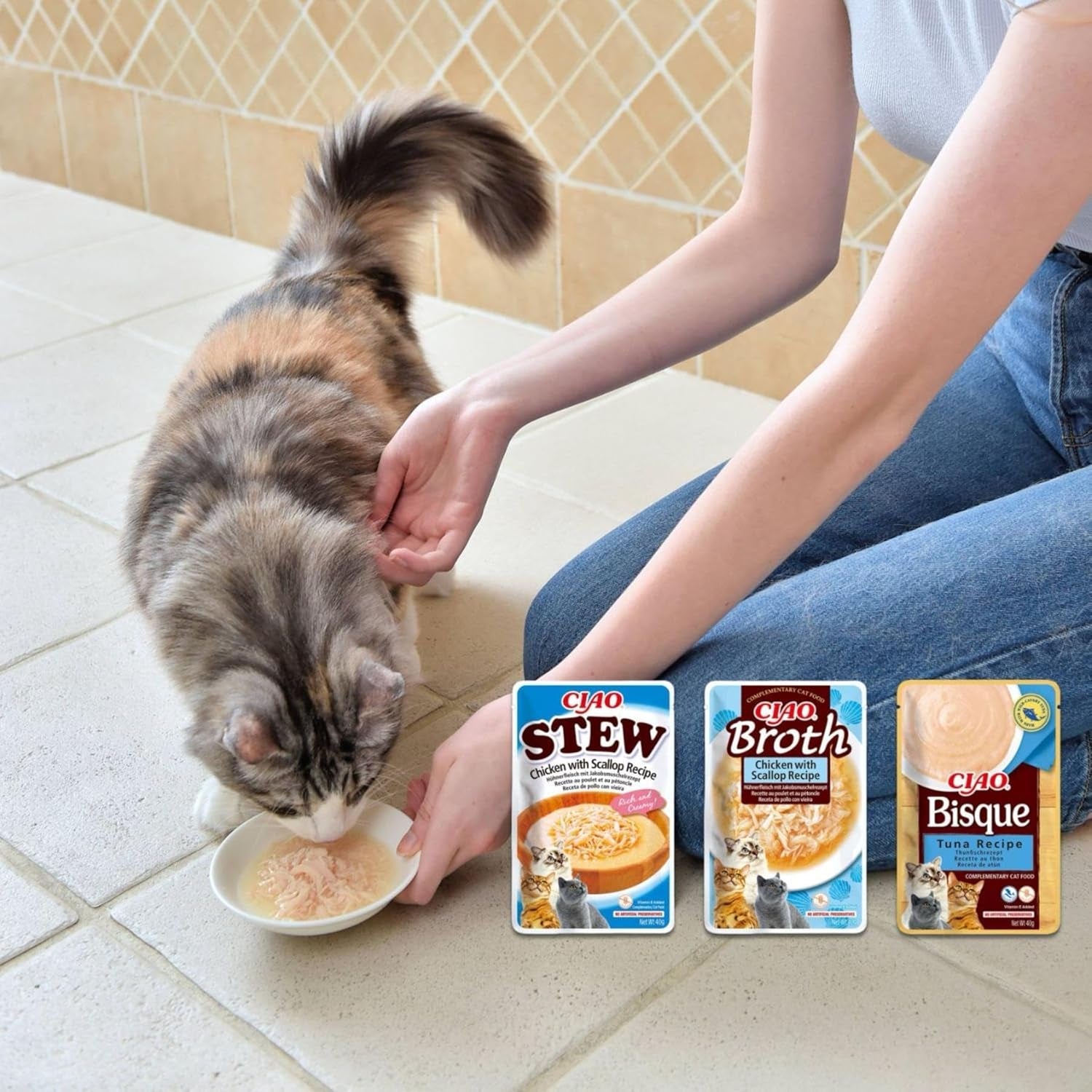 INABA Ciao Broth Mokra karma dla kotów 88% wilgoci i witaminy E, zupa premium dla kotów z kurczakiem 40g (opakowanie 12 szt.), 100% naturalnego mięsa, bez zbóż, bez cukru