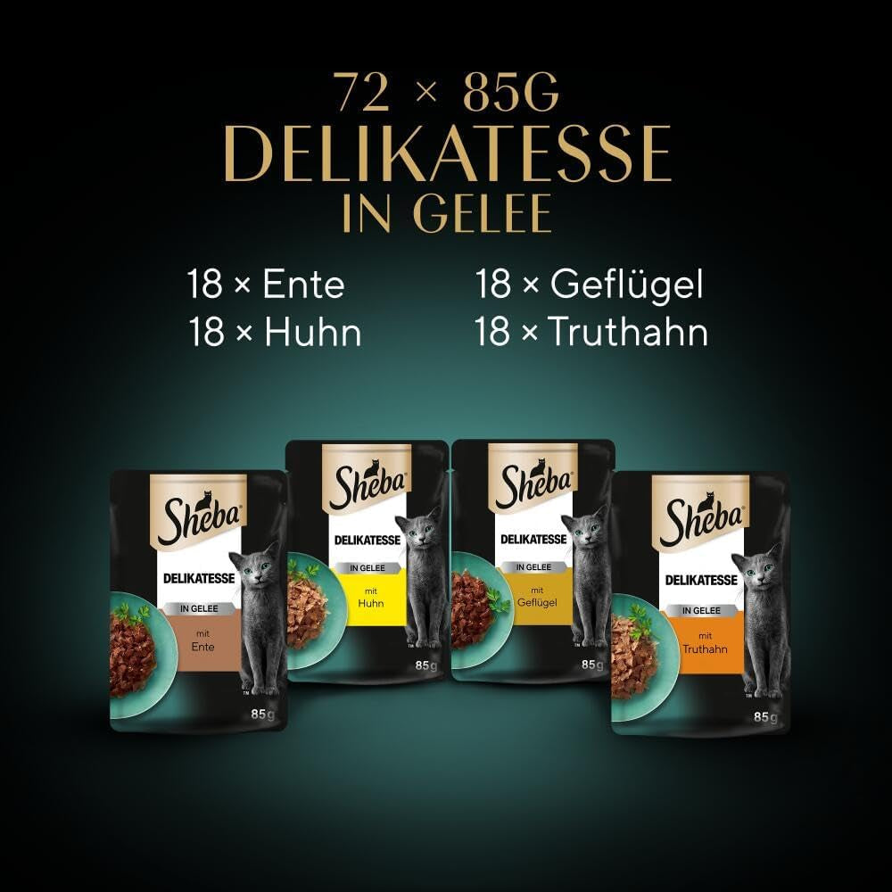 SHEBA Mokra karma dla kotów - 72 saszetki x 85g - Odmiana dla drobiu w galarecie - Mokra karma dla kotów - 1 duże opakowanie