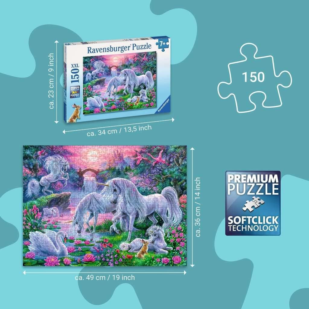 Puzzle Ravensburger dla dzieci - 10021 Einhörörner Im Abendrot - Puzzle fantasy dla dzieci powyżej 7 lat, zawierające 150 elementów w formacie XXL Puzzle Naty Shop