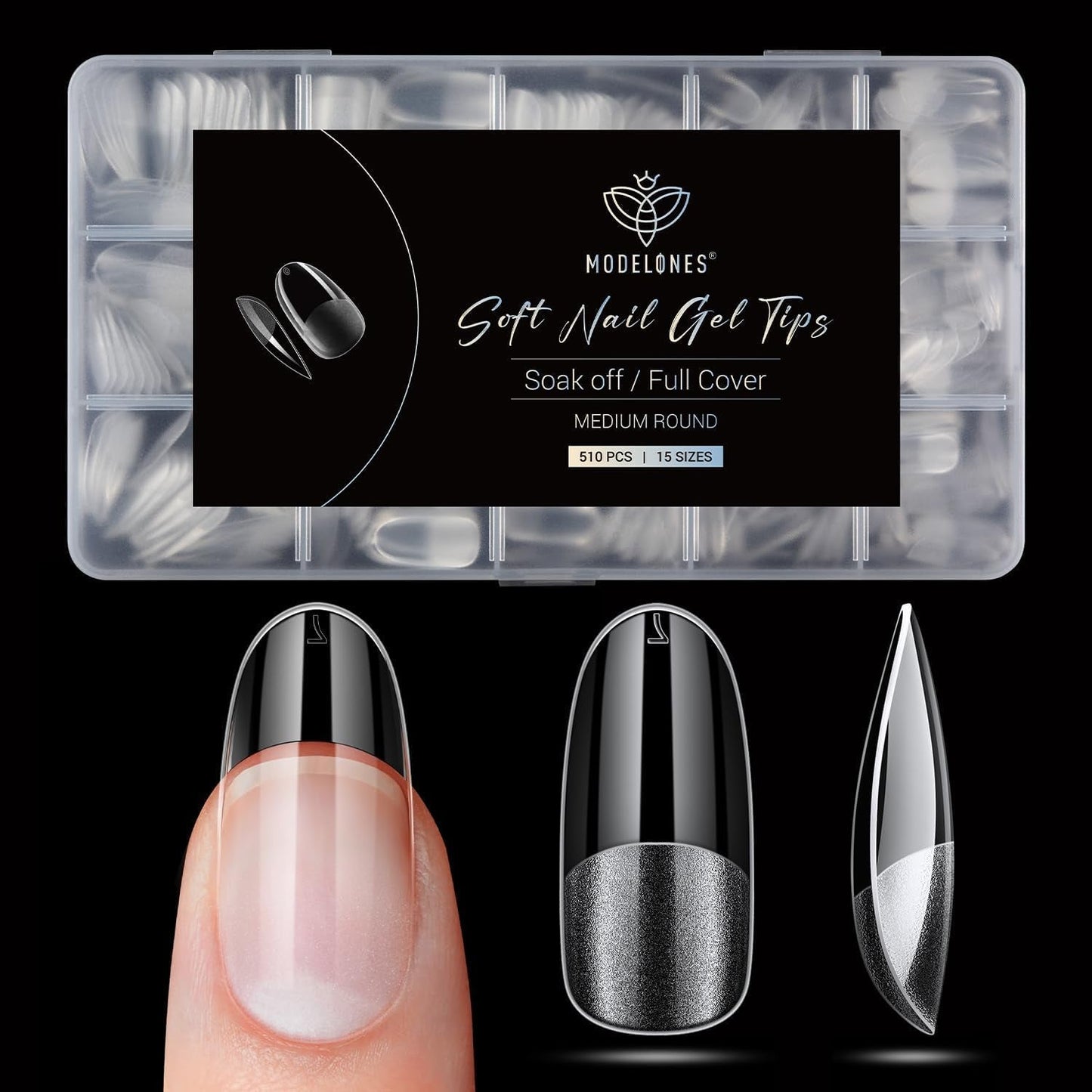 Modelones Tipsy 510 sztuk - Zestaw Tipsów Full Cover, Zestaw Tips Żelowych, Tipsy z żywicy PMMA do polerowania, Sztuczne paznokcie do klejenia na Nail Art DIY, Short Squoval
