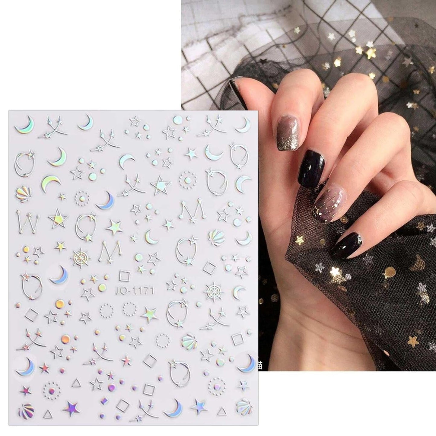 JMEOWIO Nagelsticker Aurora Holografisch 9 Blatt Nagelaufkleber Selbstklebend Herz-Flamme Spielt Schmetterlings-Mond Die Hauptrolle Nail Art Naklejka Dekoracja Nageldesign Zubehör