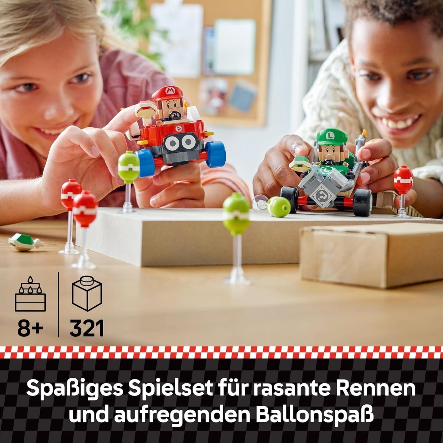 LEGO Mario Kart — Mały Mario kontra. Mały Luigi Nintendo Figurki kolekcjonerskie 2 Speedmeny do zbudowania Prezent dla chłopców, dziewcząt i graczy Zabawka przygodowa od 8. roku życia 72034 Zestawy do budowania Besuche den LEGO-Store