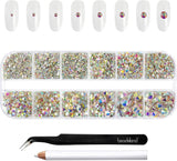 Beadsland 2500 szt. Glas Nailart Strasssteine ​​​​Kristall Flatback Edelsteine ​​​​Runde, ​​Für Handwerk Gemischt 8 Größen SS4 ~ SS30 Mit Picking Pinzette Und Stift (Kristall Weiss)