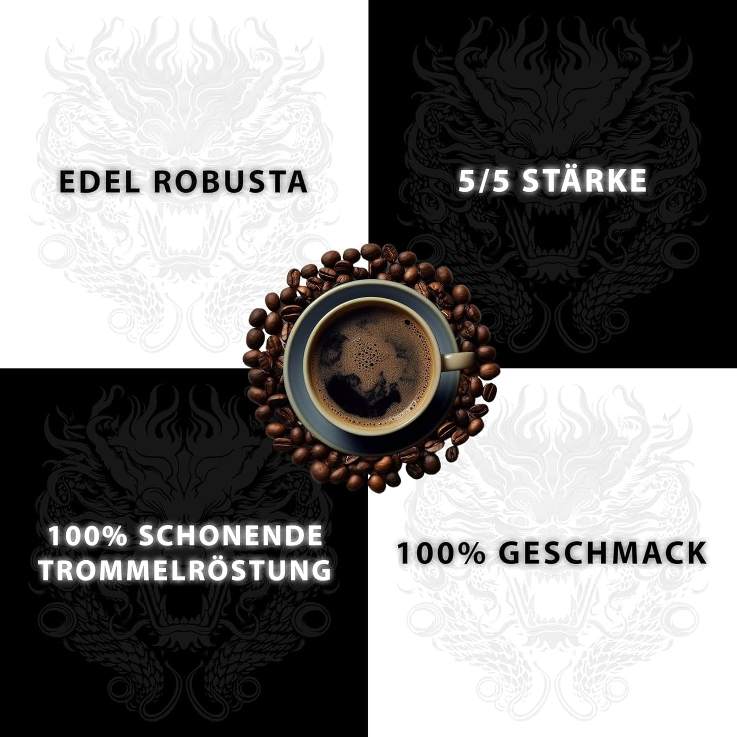 Black Dragon Espresso 100% Robusta - Ekstra mocna kawa palona w ziarnach - Bardzo mocna i pełna kawa z dużą zawartością kofeiny - Bardzo mocne espresso