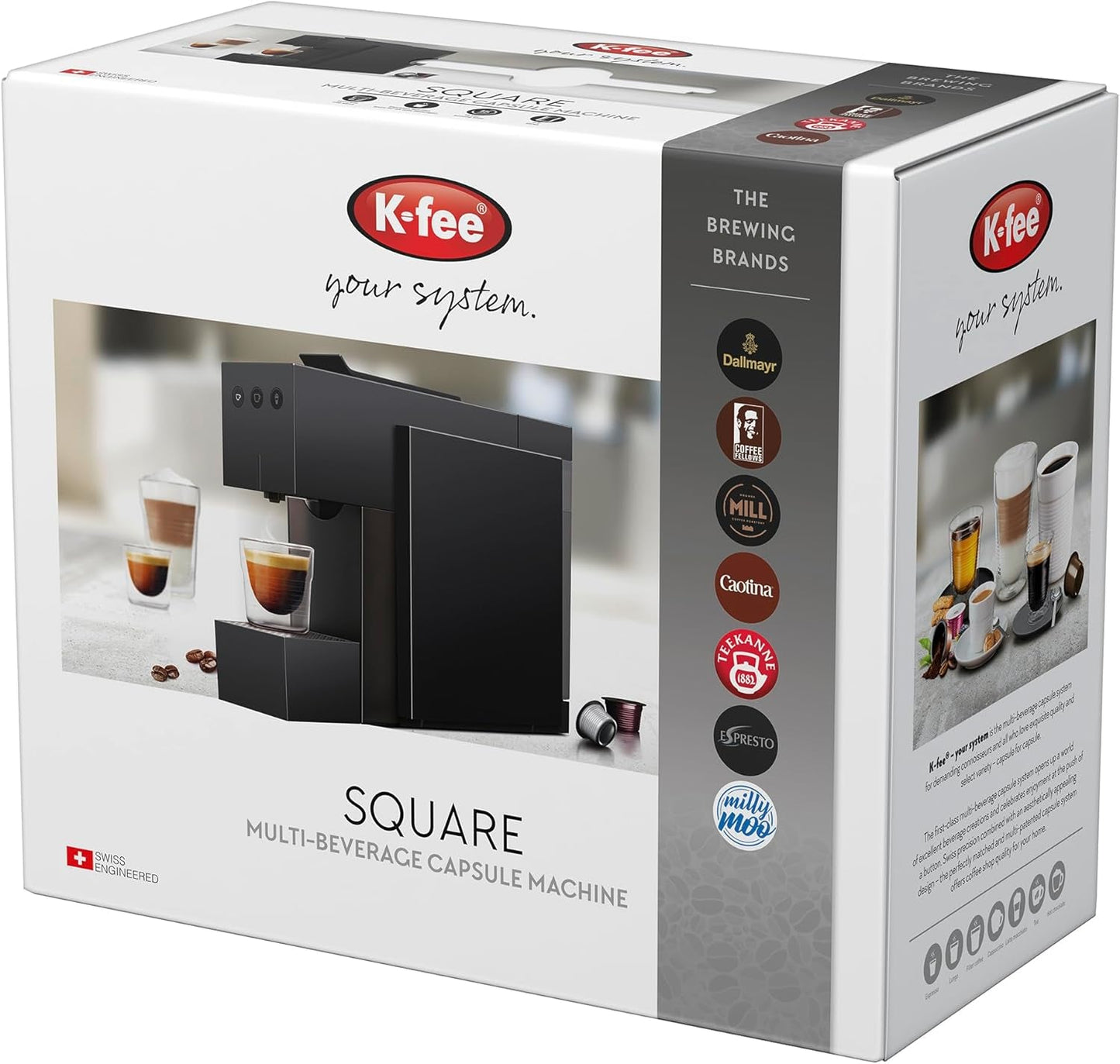 Ekspres do kawy z kapsułkami K-FEE SQUARE do kawy, herbaty i kakao | Kompaktowe espresso | Szybkie nagrzewanie | Zbiornik na wodę 0,8 l | 19 taktów | Czarny fortepian