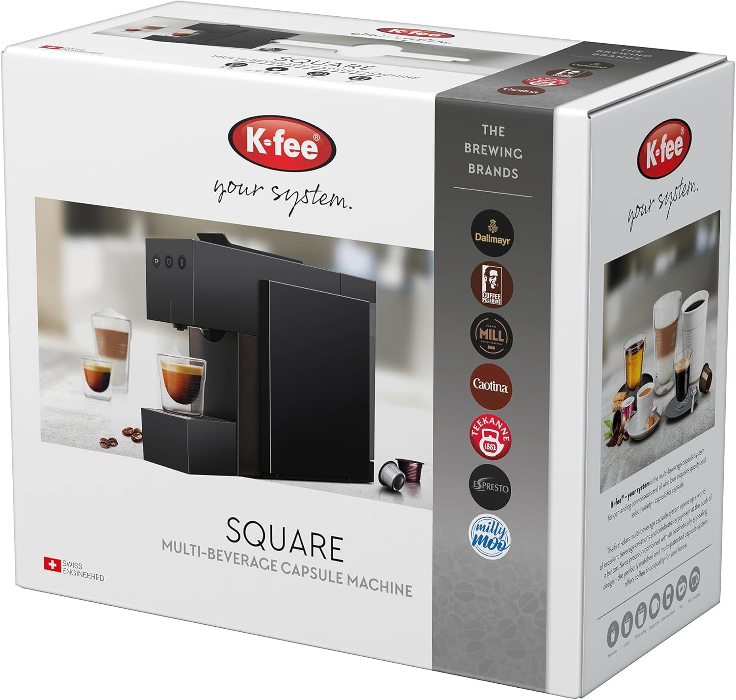 Ekspres do kawy z kapsułkami K-FEE SQUARE do kawy, herbaty i kakao | Kompaktowe espresso | Szybkie nagrzewanie | Zbiornik na wodę 0,8 l | 19 taktów | Czarny fortepian