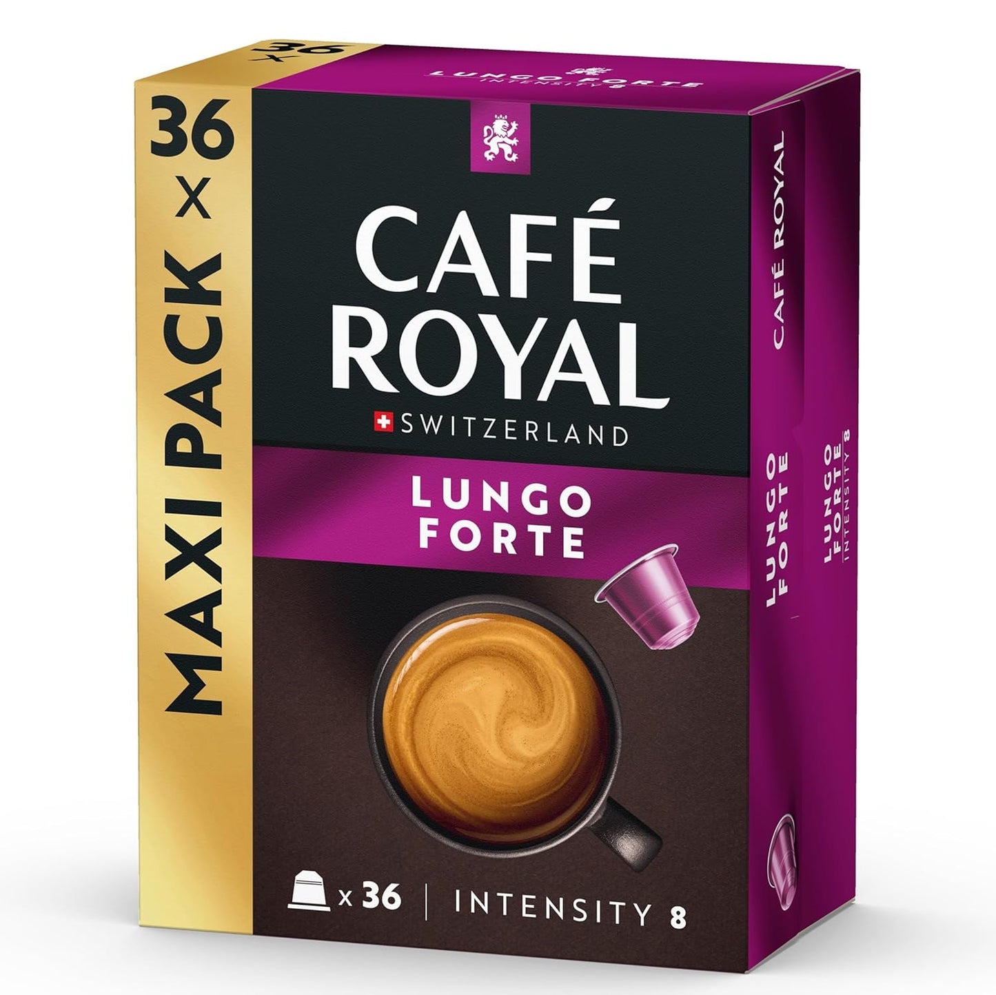 Café Royal Lungo Forte – kapsułki z kawą kompatybilną z Nespresso®, 100% Arabica, würzig, dunkle Röstung, Intensität 8/12, Rainforest Alliance, 36 kapsułek