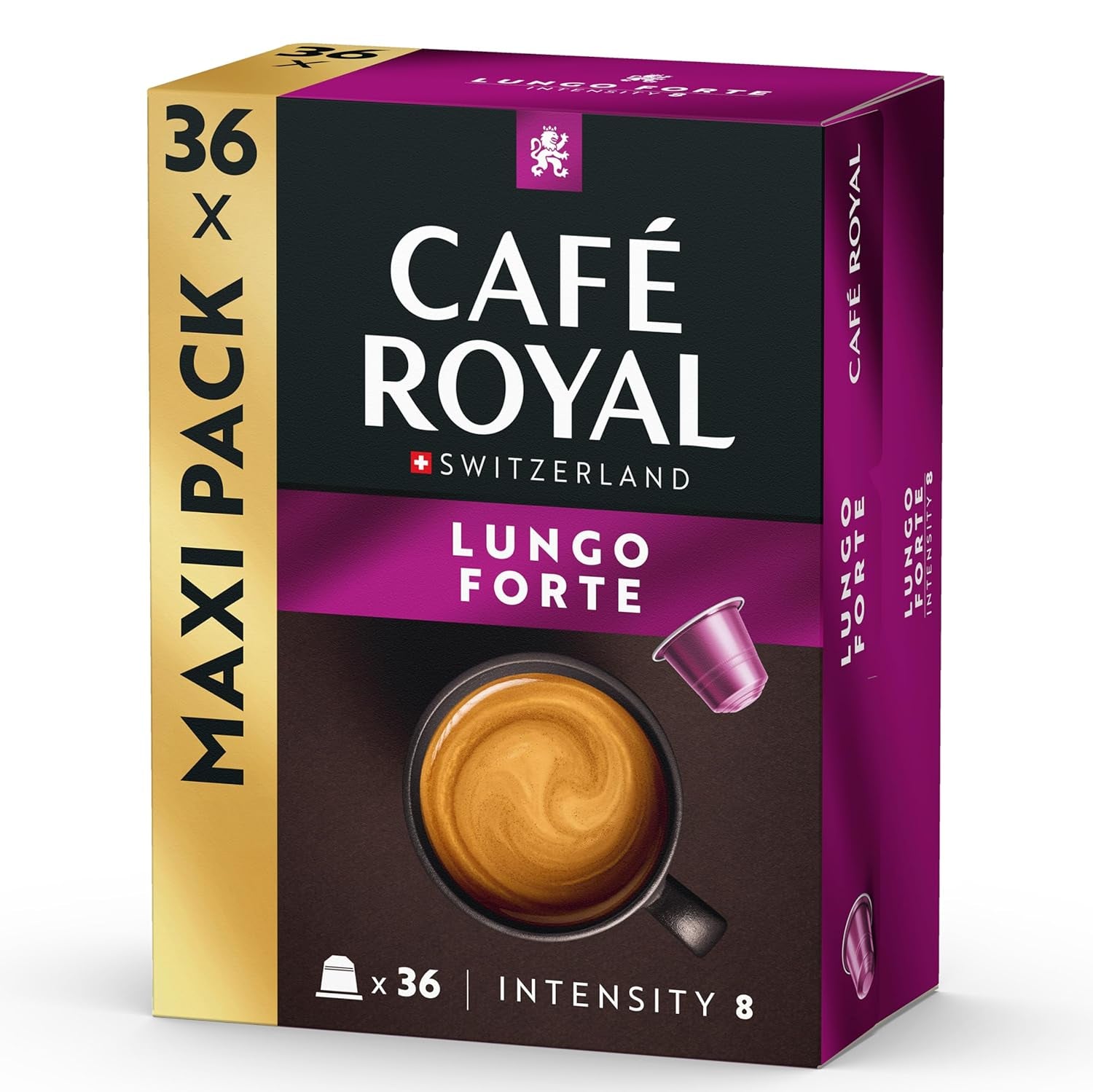 Café Royal Lungo Forte – kapsułki z kawą kompatybilną z Nespresso®, 100% Arabica, würzig, dunkle Röstung, Intensität 8/12, Rainforest Alliance, 36 kapsułek