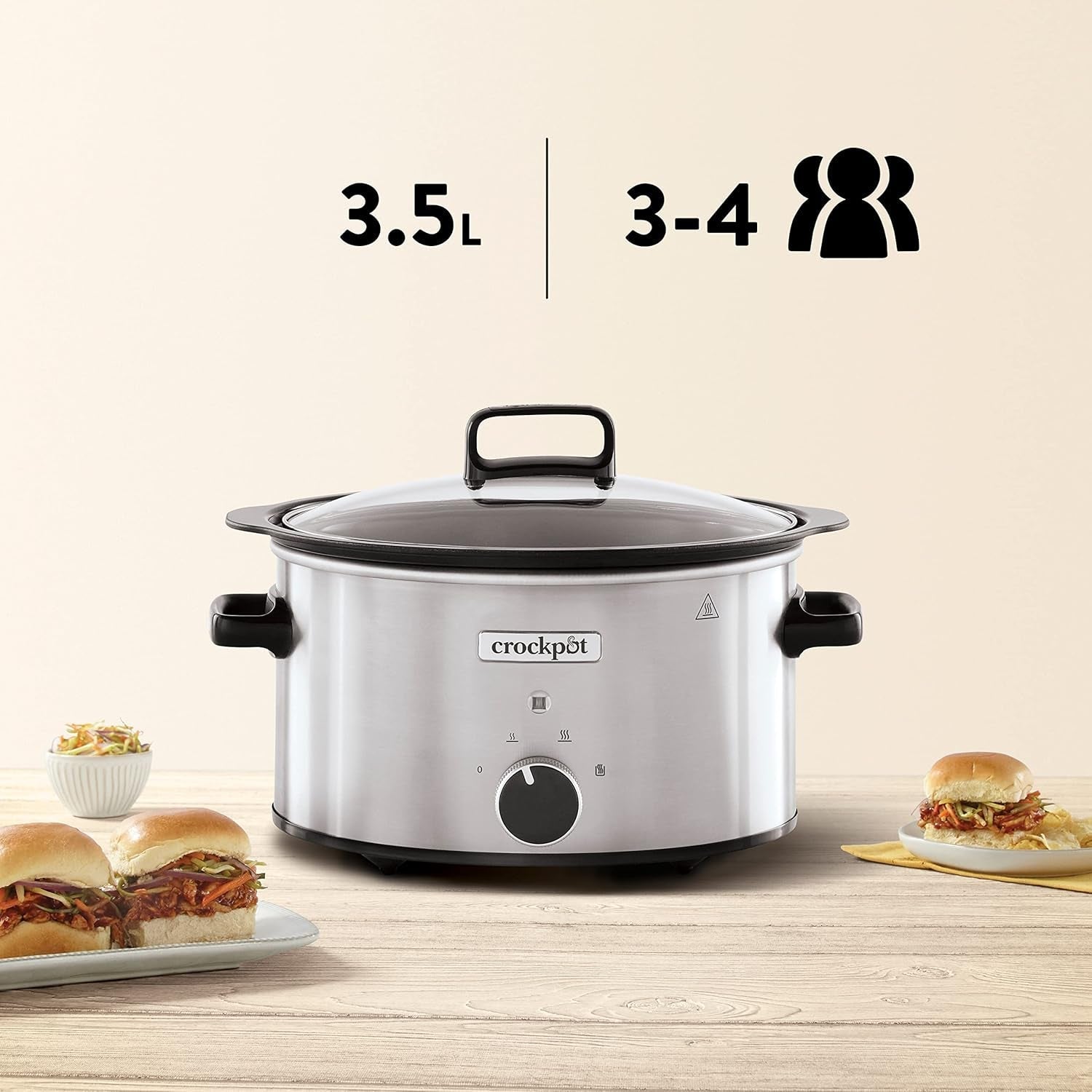 Wolnowar Crockpot,| 3,5 litra (3-4 osoby), pojemnik do smażenia mięsa i warzyw, Wolnowar ze stali nierdzewnej Naty Shop