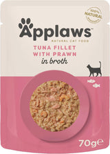 Applaws Naturalna mokra karma dla kotów Premium, filety z tuńczyka z krewetkami pacyficznym w zupie, saszetki porcjowe 70 g (12 x 70 g)