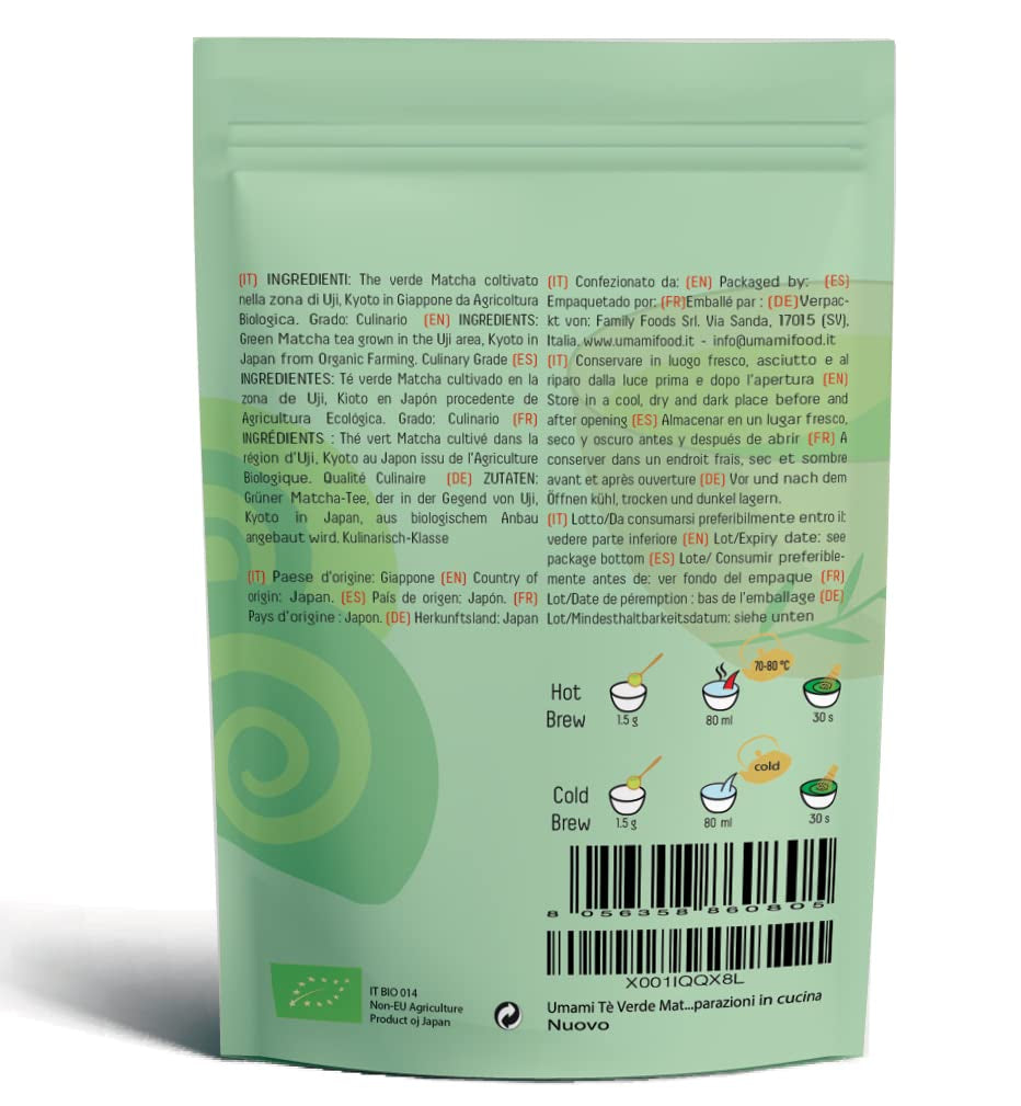 Umami Bio Matcha Zielona herbata w proszku – klasa kulinarna, uprawiana w Uji, Kioto (Japonia) z upraw ekologicznych. Znakomity do picia lub do gotowania w kuchni 100 g...