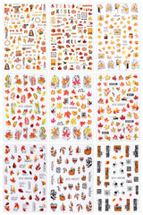 JMEOWIO Nagelsticker Herbst 9 Blatt Nail Art Naklejka Selbstklebend Nagelaufkleber Kürbis Ahornblatt Erntedankfest Dekoration Nageldesign Zubehör