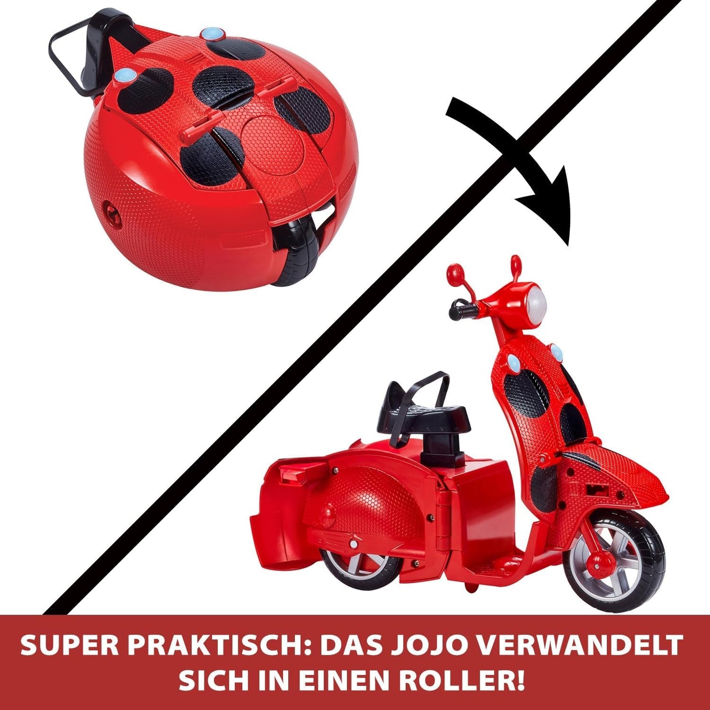 Bandai - Miraculous Ladybug - Cudowna hulajnoga Switch'n Go + 26 cm Biedronka Lucky Charm przegubowa lalka - P50668