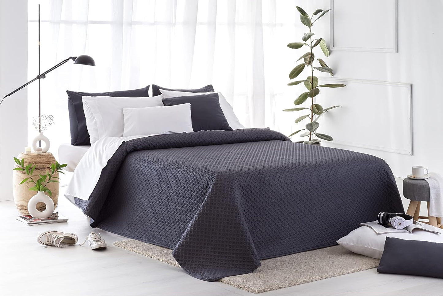 Todocama Fine Boutique narzuta z wzorem piqué, na wiosnę, lato, jesień i zimę, 100% super miękka mikrofibra, wielofunkcyjny koc, 140/150/160-250 X 260 cm, jasnoszary Łóżka i koce Besuche den Todocama-Store Ciemnoszary 200 X 260 cm