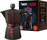 Bialetti Moka Express Stranger Things Ekspres do kawy na 6 filiżanek, przycisk muzyczny z funkcją ładowania USB-C, nie nadaje się do płyt indukcyjnych, 6 filiżanek (270 ml), czarny
