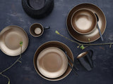 CreaTable, 23598, Seria GLAMOUR - Złota, 16-częściowy zestaw naczyń obiadowych, Usługa łączenia porcelany, Możliwość mycia w zmywarce i kuchence mikrofalowej, Jakość produkcji