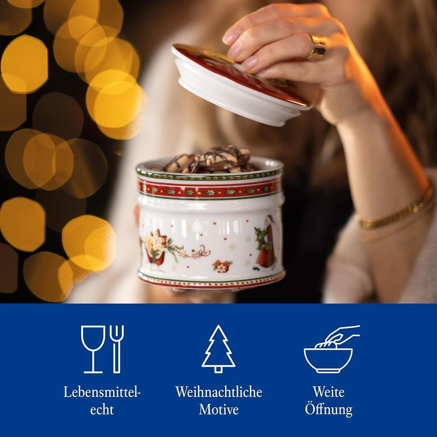 Villeroy & Boch - Małe pudełko do przechowywania Winter Bakery Delight, Ceramiczne pudełko na świąteczne ciasteczka, Pudełko świąteczne, Pudełko na ciasteczka, Pudełko na ciasteczka, Pudełko ceramiczne z pokrywką, Przechowywanie słodyczy, Porcelanowe pudełka do przechowywania żywności Premium Naty Shop