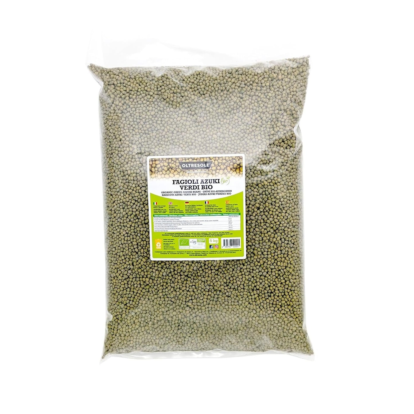 Organiczna zielona fasola azuki, 5kg, suszone rośliny strączkowe z kontrolowanych upraw ekologicznych, idealna do wegańskich i wegetariańskich zup, sałatek i przepisów, opakowanie ekonomiczne