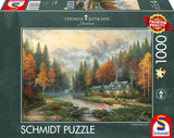 Schmidt Spiele 58784 Thomas Kinkade, Wieczór nad jesiennym jeziorem, układanka 1000 elementów, kolorowa Puzzle Naty Shop Domyślny tytuł