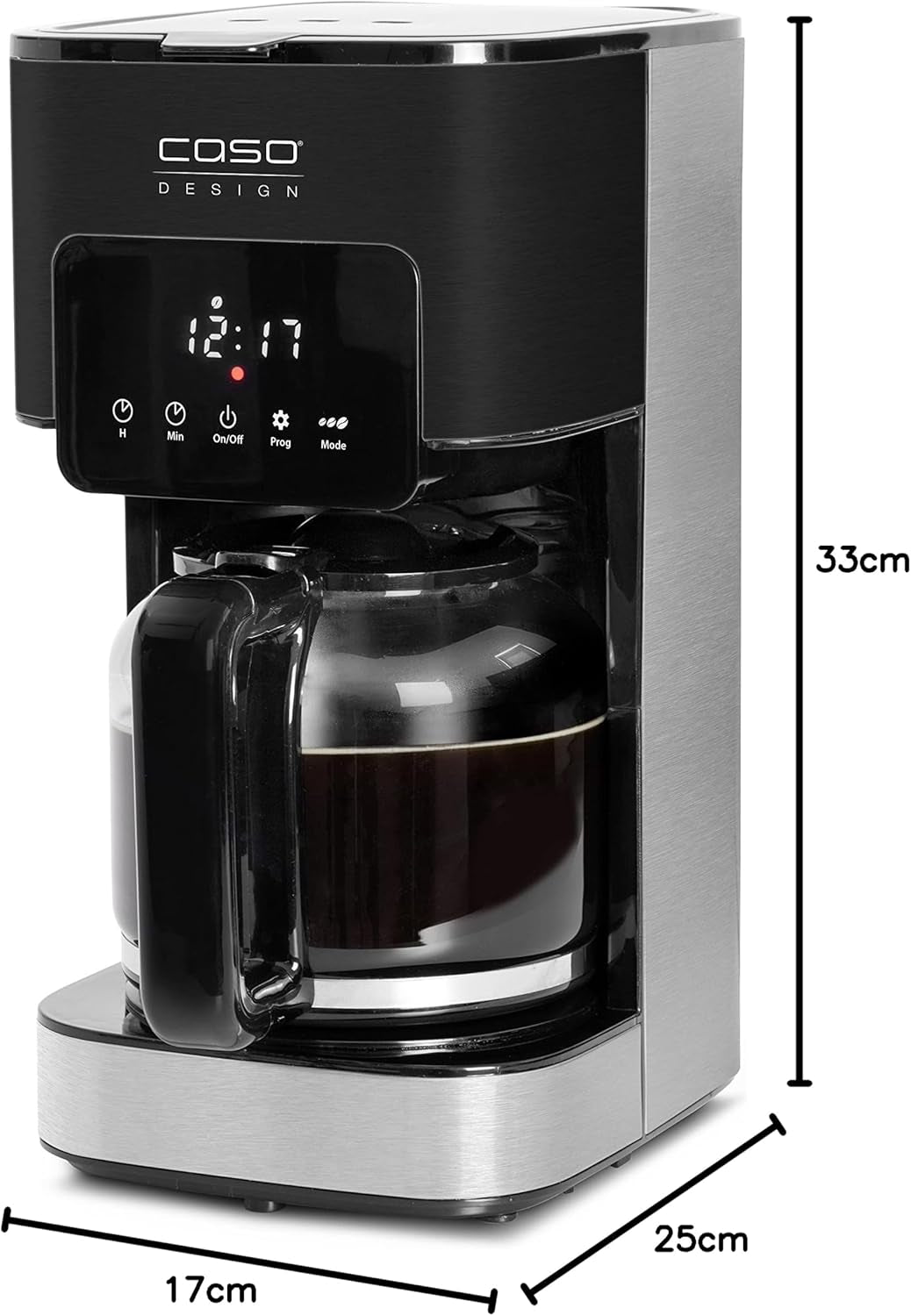 Ekspres CASO Coffee Taste and Style z filtrem stałym, 1,5 l, optymalna temperatura parzenia 92-96°C, system zapobiegający kapaniu, zoptymalizowana głowica zaparzająca, stal nierdzewna, 12 filiżanek
