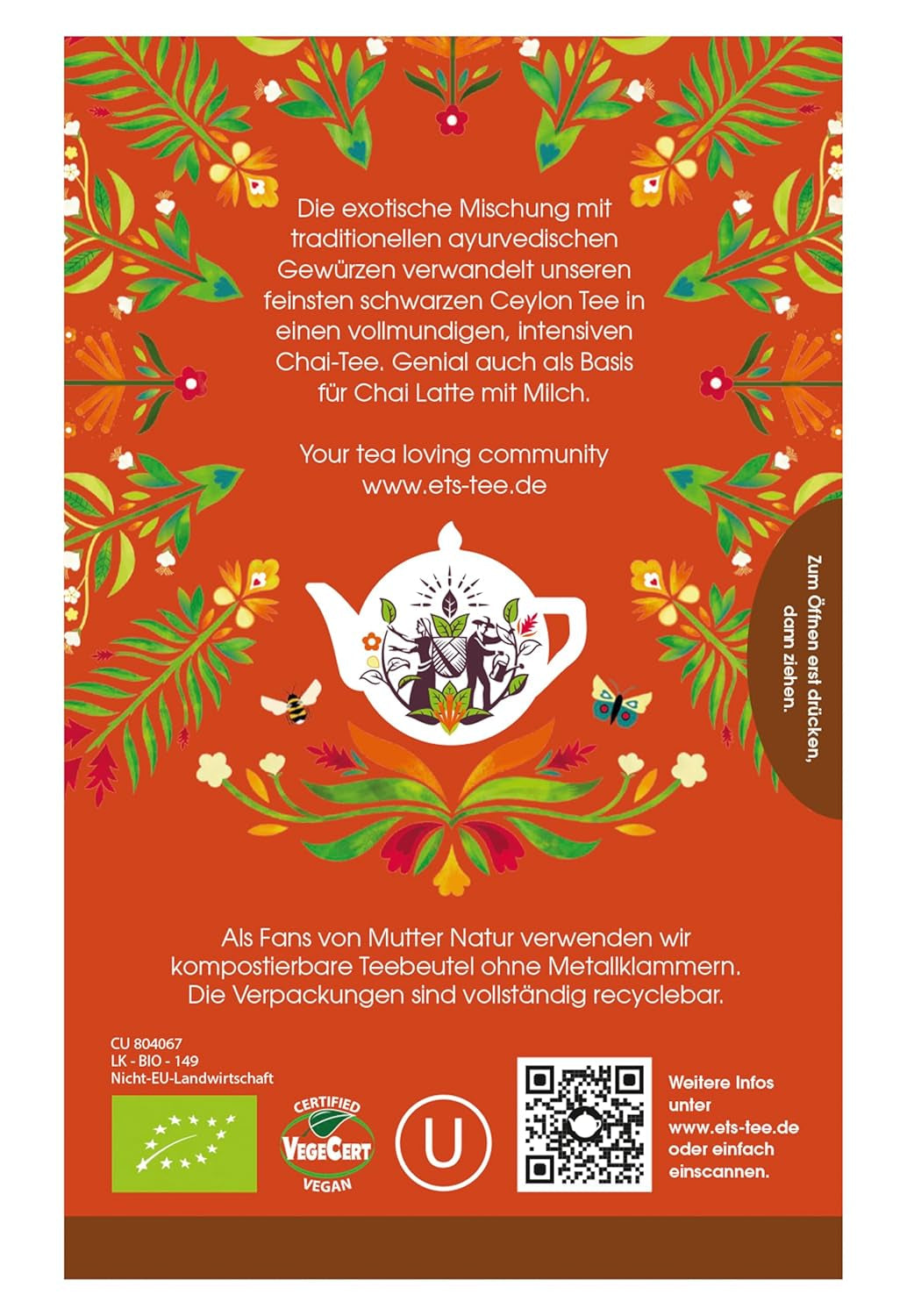 ETS - Czarna herbata Chai, Naturland BIO, 20 torebek herbaty (2 sztuki)