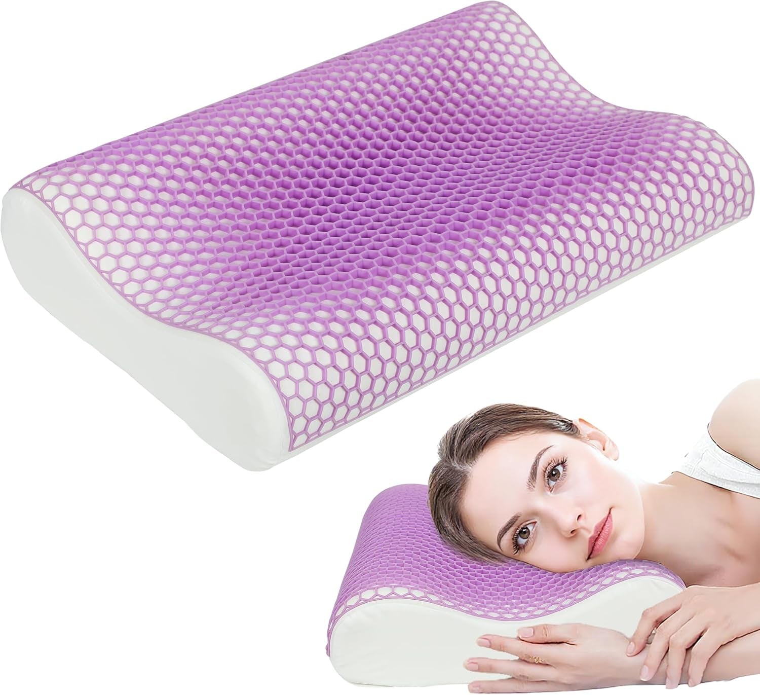HOMCOM Poduszka z pianki Memory Poduszka podtrzymująca szyję ze zdejmowanym pokrowcem Wysokość 2 Ergonomiczna poduszka pod szyję 2S do różnych pozycji spania 60x40cm Kremowo-biała