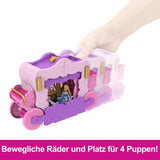 Mattel Disney Princess Zestaw do przekształcenia karetki w zamek z małą lalką Aurora, 3 poziomy, 6 obszarów do zabawy, 4 figurki, meble i akcesoria HWX17 Naty Shop Dolls