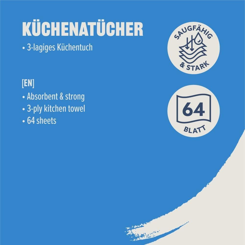 Przez Amazon Kitchen Roll, 3 warstwy, 16 rolek (4 rolki, opakowanie 4 sztuk), 64 arkusze w rolce, certyfikat Fsc