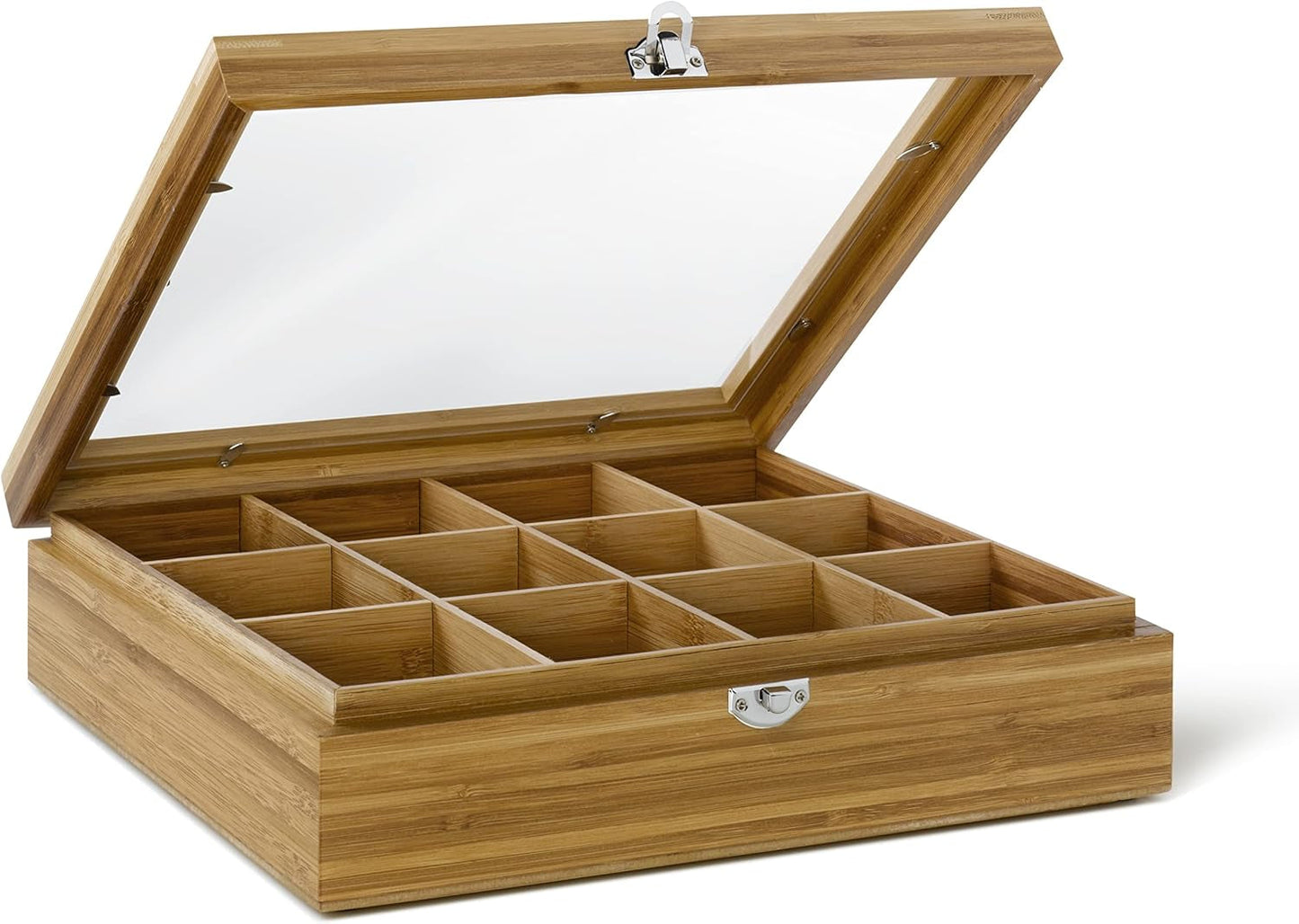 Bredemeijer Duże pudełko na torebki na herbatę z jasnego drewna z 12 przegródkami i okienkiem Pudełka do przechowywania żywności o długości 28 cm Naty Shop
