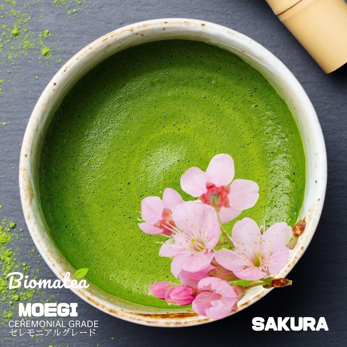 Herbata Sakura Matcha 50g - Ceremonial Grade z Japonii - Zielona herbata Premium z proszkiem z kwiatu Sakura - Pierwsze zbiory, Mielona na kamieniu, Wegańska, Bez dodatków