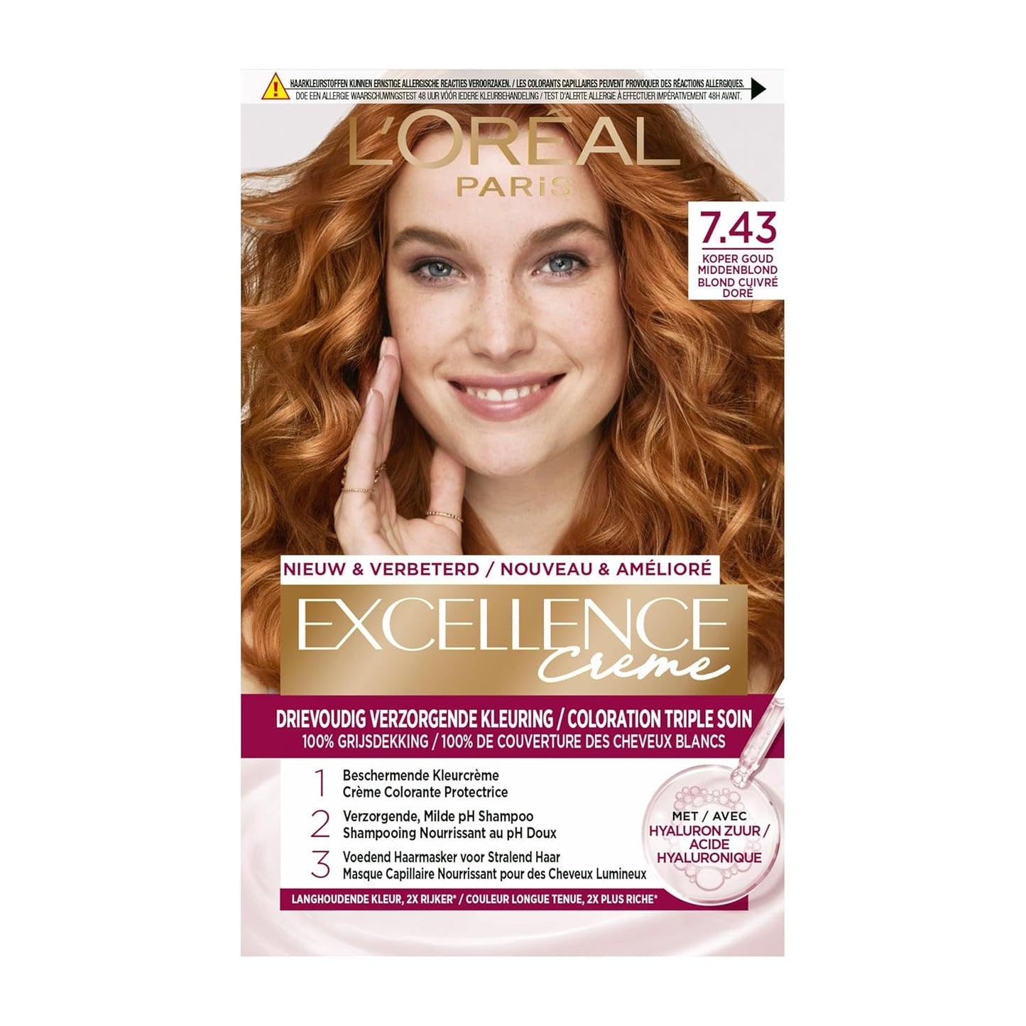 Paris Excellence Creme 7.43 Hair Color Red - Koloryzacja włosów (Czerwony, Blond Cuuvré Gold, Belgia, 63 mm, 100 mm, 163 mm) Naty Shop Kolor włosów Domyślny tytuł