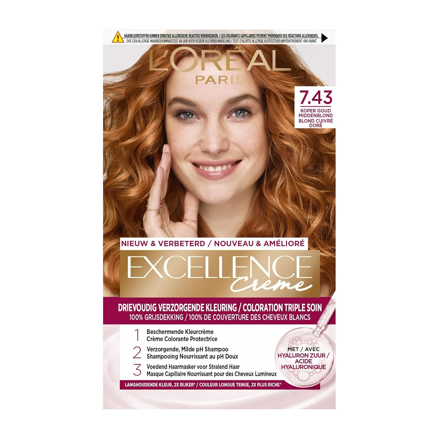 Paris Excellence Creme 7.43 Hair Color Red - Koloryzacja włosów (Czerwony, Blond Cuuvré Gold, Belgia, 63 mm, 100 mm, 163 mm) Naty Shop Kolor włosów Domyślny tytuł