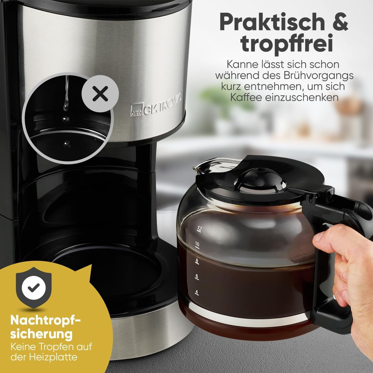 Ekspres do kawy z filtrem Clatronic® | na 12-14 filiżanek | Ekspres do kawy z filtrem | Koperta ze stali nierdzewnej | Ochrona przed kapaniem | Ekspres | Ekspres do kawy z filtrem | 800W | KA 3808