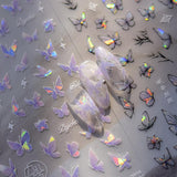 2 Blätter Schmetterling Nagelsticker Selbstklebend,Muschel Glitzer Nail Art Motyl Naklejka na paznokcie Lila Grau Schmetterlinge Nagelaufkleber Relief Laserowe motyle Nagel Naklejka Nageldesign Zubehör