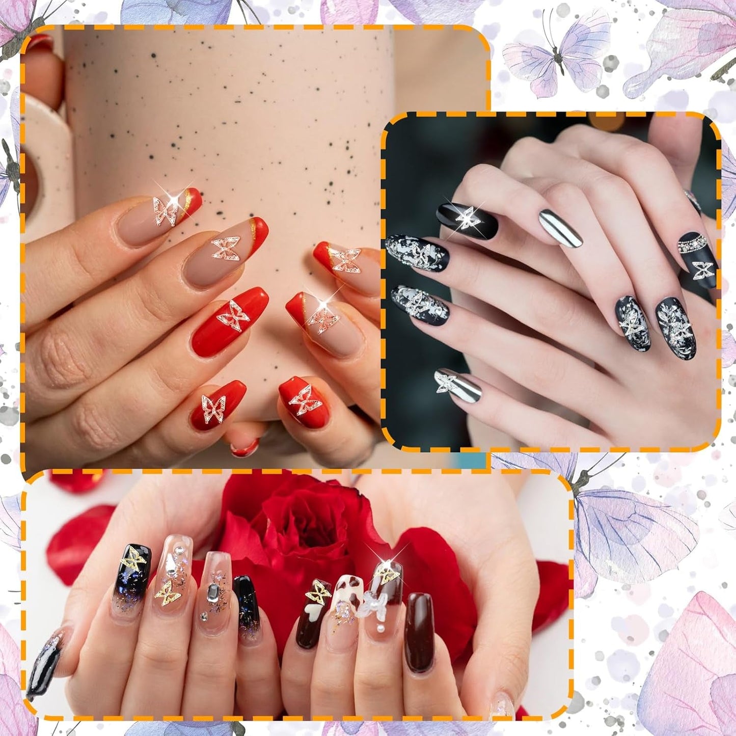 80 sztuk 3D motylkowe zawieszki do paznokci stop motyl złoty srebrny brokat ozdoby do paznokci biżuteria do paznokci akcesoria DIY Manicure dla kobiet