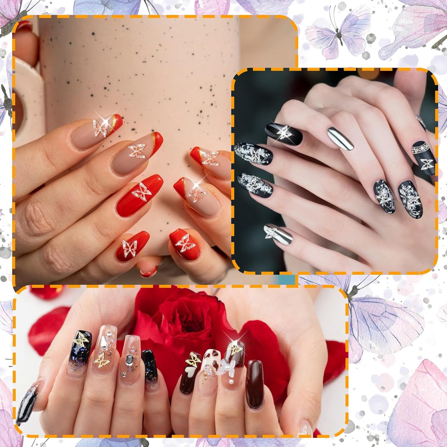 80 sztuk 3D motylkowe zawieszki do paznokci stop motyl złoty srebrny brokat ozdoby do paznokci biżuteria do paznokci akcesoria DIY Manicure dla kobiet