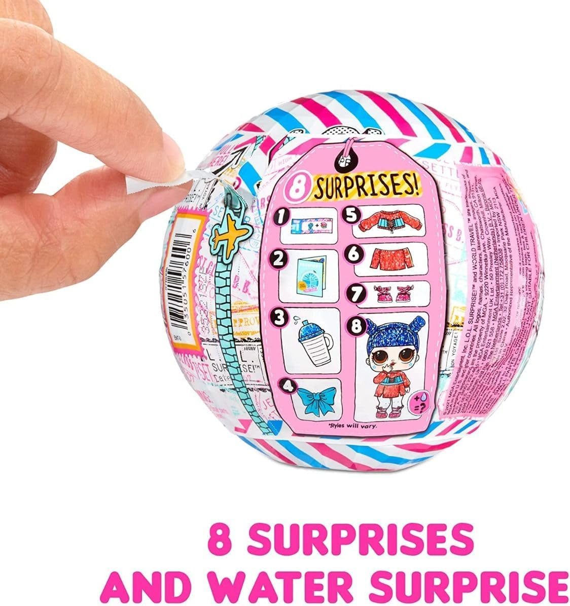 LOL niespodzianka! World Travel Tots - Lalka modowa z 8 niespodziankami - Tajna wiadomość, moda, akcesoria i nie tylko - Kolekcjonerski, losowy asortyment - Prezent dla dzieci w wieku 4 lat i starszych