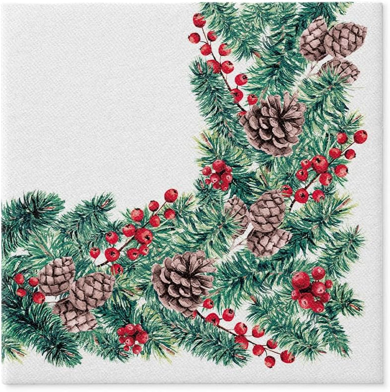 PAW - Serwetki Airlaid (40 x 40 cm) I 50 sztuk I Idealne na Boże Narodzenie, zimę, święta I Dekoracje stołu wigilijnego I Serwetki Airlaid Gałązki zimowe I Gałęzie zimowe