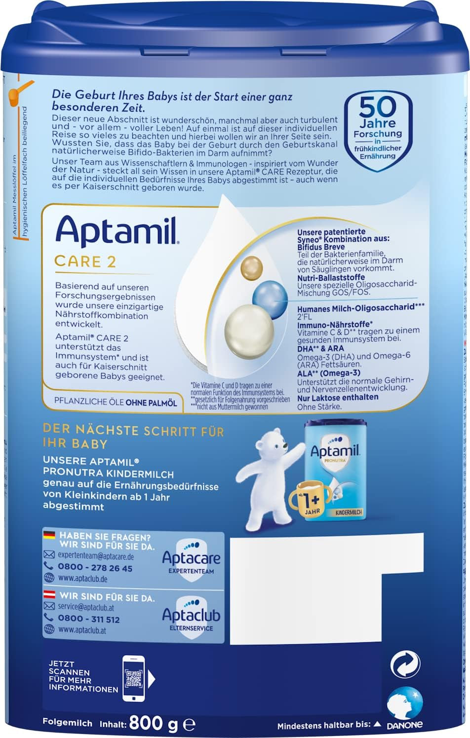 Aptamil Care 2 – Odpowiedni również dla dzieci urodzonych przez cesarskie cięcie – 1 x 800 g