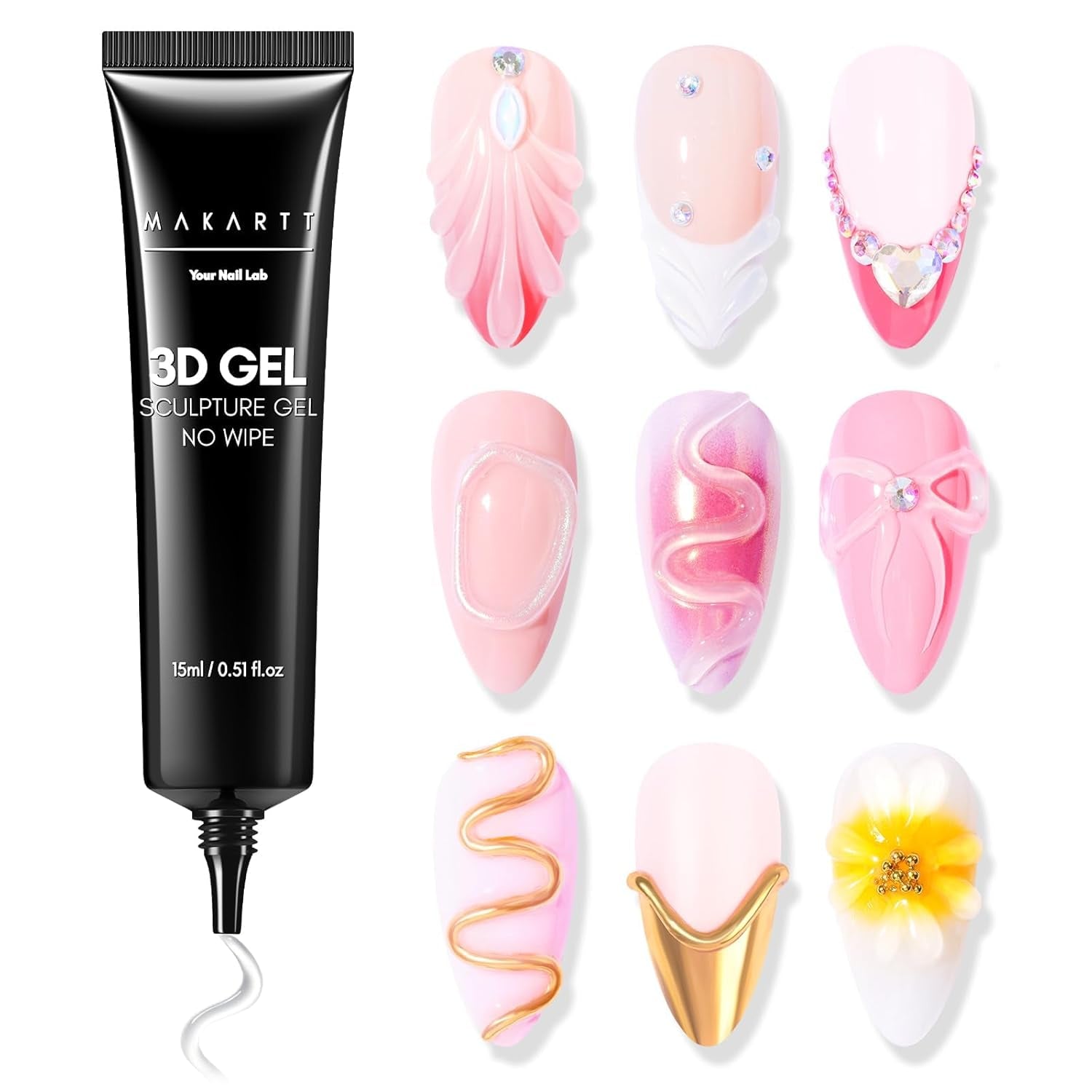 Makartt 3D Nail Art Gel - Żel do klejenia kryształków górskich 15G do breloczków do paznokci, Wielofunkcyjny żel do rzeźbienia paznokci do samodzielnego projektowania paznokci, Rzeźba paznokci Modelowanie paznokci w domu (przezroczysty)