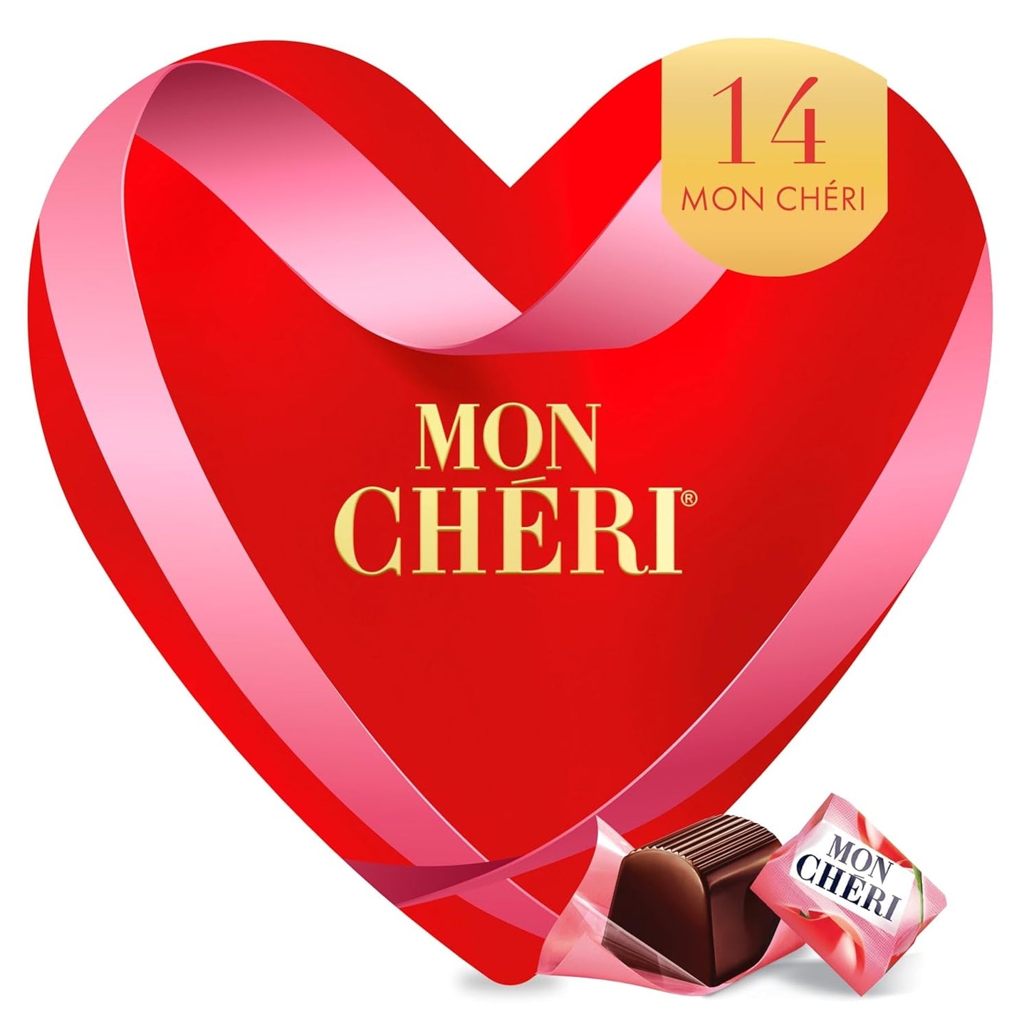 Ferrero Mon Chéri Heart - Czekoladowy prezent na Walentynki dla niego i dla niej - Chrupiąca czekolada, likier owocowy i aromatyzowane wiśnie - Na Walentynki, Dzień Matki i Wielkanoc - 1 opakowanie 147g