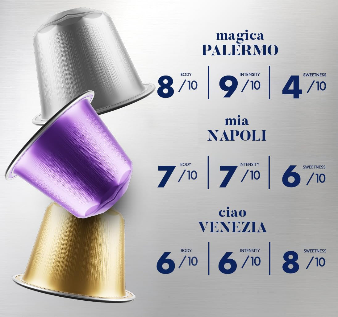 Zestaw Caffè Borbone Verkostung, 90 kapsułek aluminiowych: 30 Mia Napoli, 30 Ciao Venezia, 30 Magica Palermo, (3 x 30 Stück) – Kompatybilny z Kaffeemaschinen für den Hausgebrauch marki Nespresso®*