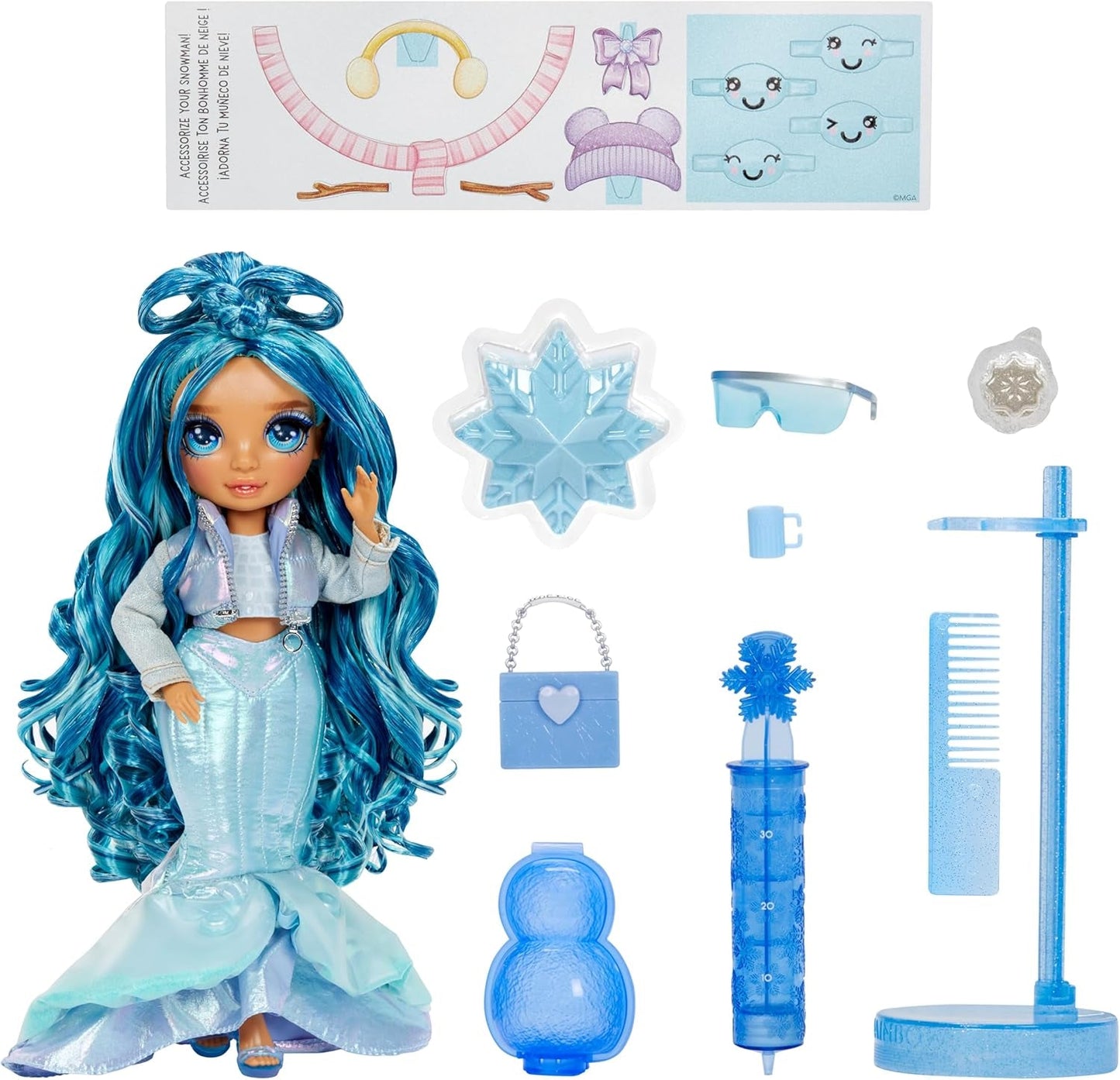 Rainbow High Winter Wonderland - Skyler (niebieski) - 28 cm ukryta magiczna lalka gromadząca wodę w śniegu z zestawem bałwana, odpowiednia dla dzieci w wieku 4–12 lat i kolekcjonerów Naty Shop Dolls