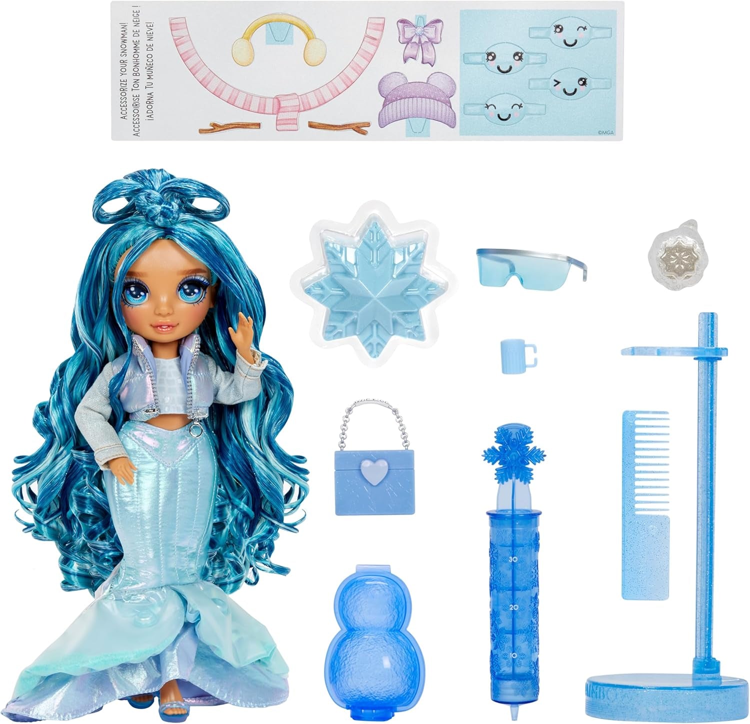 Rainbow High Winter Wonderland - Skyler (niebieski) - 28 cm ukryta magiczna lalka gromadząca wodę w śniegu z zestawem bałwana, odpowiednia dla dzieci w wieku 4–12 lat i kolekcjonerów Naty Shop Dolls