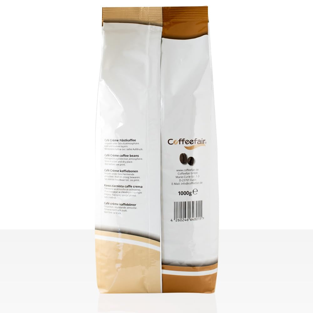 Coffeefair Cafe Creme Kaffeebohnen w Barista Qualität - 1kg dla Kaffeevollautomaten, Mischbohne dla Kaffee oder Espresso verwendbar, schonende Trommelröstung